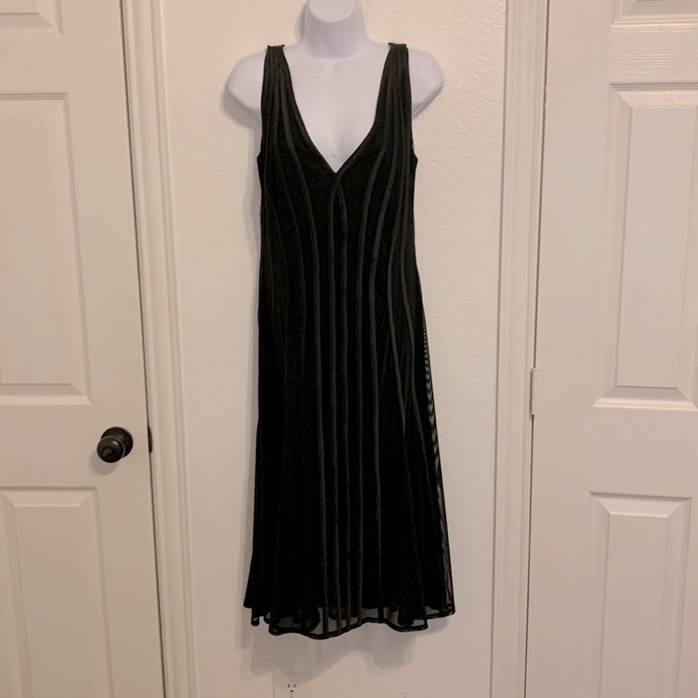 Tadashi Shoji Black Shear over Black Slip Dress Sz L